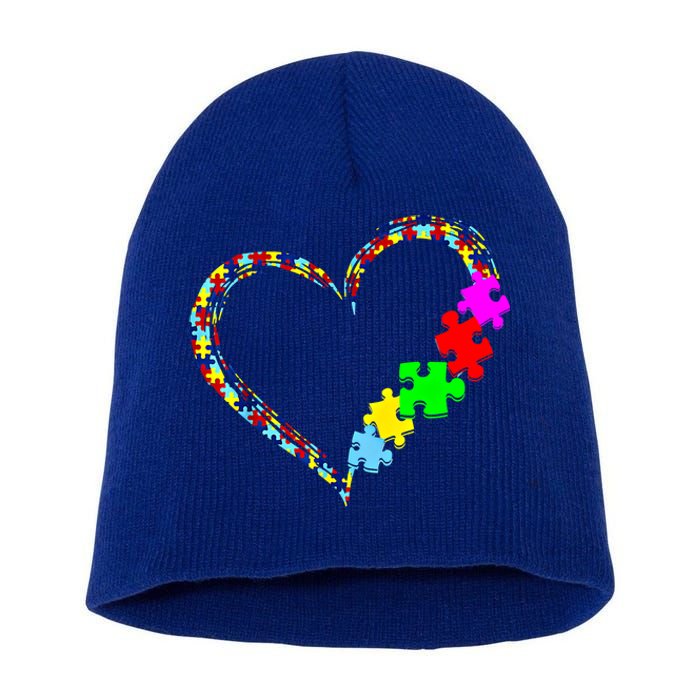 Autism Awareness Love Heart Puzzle Piece Gift Gift Short Acrylic Beanie