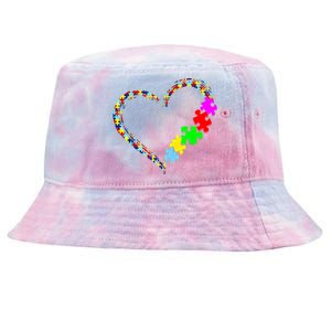 Autism Awareness Love Heart Puzzle Piece Gift Gift Tie-Dyed Bucket Hat