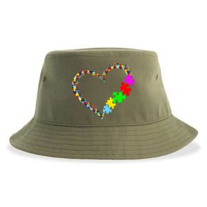 Autism Awareness Love Heart Puzzle Piece Gift Gift Sustainable Bucket Hat