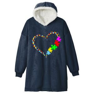 Autism Awareness Love Heart Puzzle Piece Gift Gift Hooded Wearable Blanket