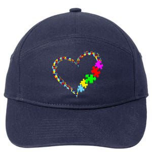 Autism Awareness Love Heart Puzzle Piece Gift Gift 7-Panel Snapback Hat