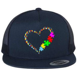 Autism Awareness Love Heart Puzzle Piece Gift Gift Flat Bill Trucker Hat