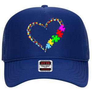 Autism Awareness Love Heart Puzzle Piece Gift Gift High Crown Mesh Back Trucker Hat