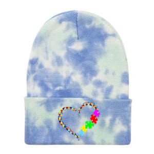 Autism Awareness Love Heart Puzzle Piece Gift Gift Tie Dye 12in Knit Beanie