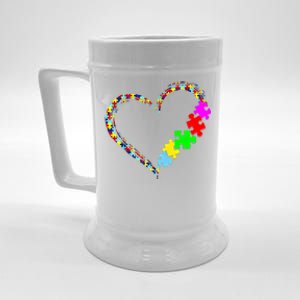 Autism Awareness Love Heart Puzzle Piece Gift Gift Beer Stein