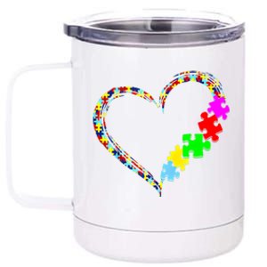 Autism Awareness Love Heart Puzzle Piece Gift Gift 12 oz Stainless Steel Tumbler Cup