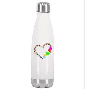 Autism Awareness Love Heart Puzzle Piece Gift Gift Stainless Steel Insulated Water Bottle