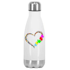 Autism Awareness Love Heart Puzzle Piece Gift Gift Stainless Steel Insulated Water Bottle