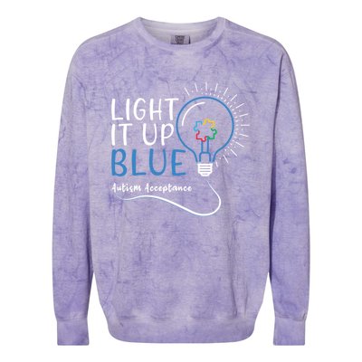 Acceptance April Light Bulb Blue For Autism Awareness Cute Gift Colorblast Crewneck Sweatshirt