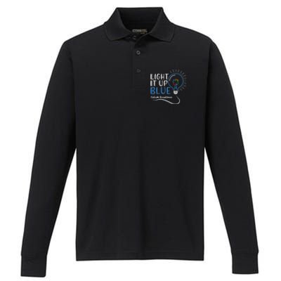 Acceptance April Light Bulb Blue For Autism Awareness Cute Gift Performance Long Sleeve Polo