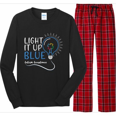 Acceptance April Light Bulb Blue For Autism Awareness Cute Gift Long Sleeve Pajama Set