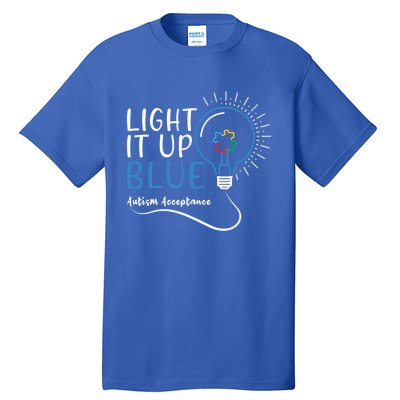 Acceptance April Light Bulb Blue For Autism Awareness Cute Gift Tall T-Shirt