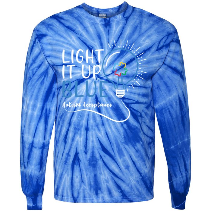 Acceptance April Light Bulb Blue For Autism Awareness Cute Gift Tie-Dye Long Sleeve Shirt