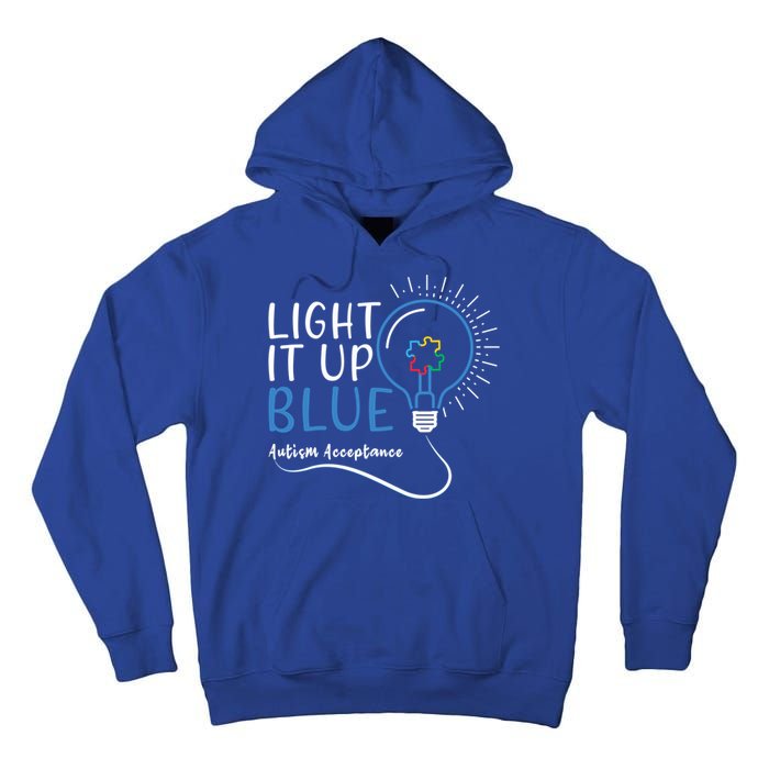 Acceptance April Light Bulb Blue For Autism Awareness Cute Gift Tall Hoodie