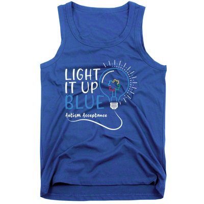 Acceptance April Light Bulb Blue For Autism Awareness Cute Gift Tank Top