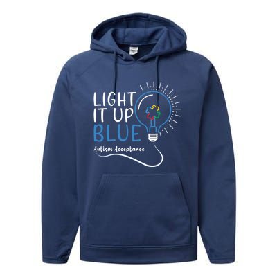 Acceptance April Light Bulb Blue For Autism Awareness Cute Gift Performance Fleece Hoodie