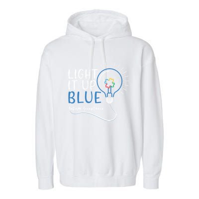 Acceptance April Light Bulb Blue For Autism Awareness Cute Gift Garment-Dyed Fleece Hoodie