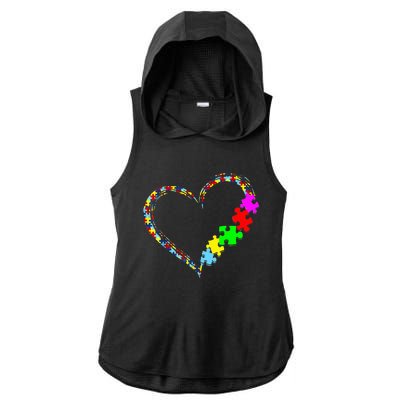 Autism Awareness Love Heart Puzzle Piece Gift Ladies PosiCharge Tri-Blend Wicking Draft Hoodie Tank