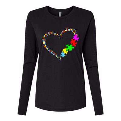 Autism Awareness Love Heart Puzzle Piece Gift Womens Cotton Relaxed Long Sleeve T-Shirt