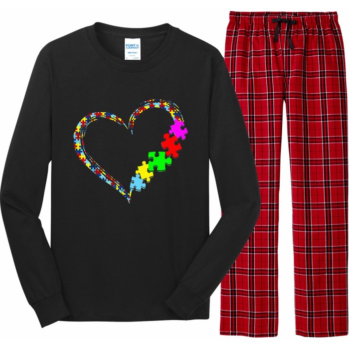 Autism Awareness Love Heart Puzzle Piece Gift Long Sleeve Pajama Set