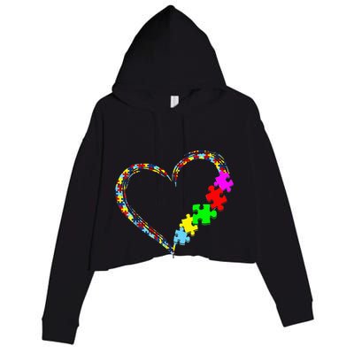 Autism Awareness Love Heart Puzzle Piece Gift Crop Fleece Hoodie