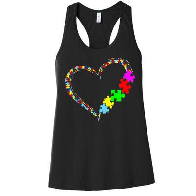 Autism Awareness Love Heart Puzzle Piece Gift Women's Racerback Tank