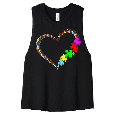 Autism Awareness Love Heart Puzzle Piece Gift Women's Racerback Cropped Tank