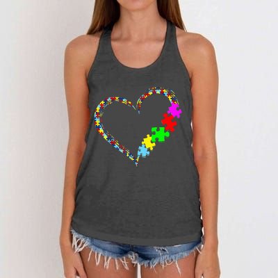 Autism Awareness Love Heart Puzzle Piece Gift Women's Knotted Racerback Tank