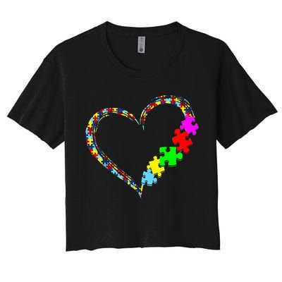 Autism Awareness Love Heart Puzzle Piece Gift Women's Crop Top Tee