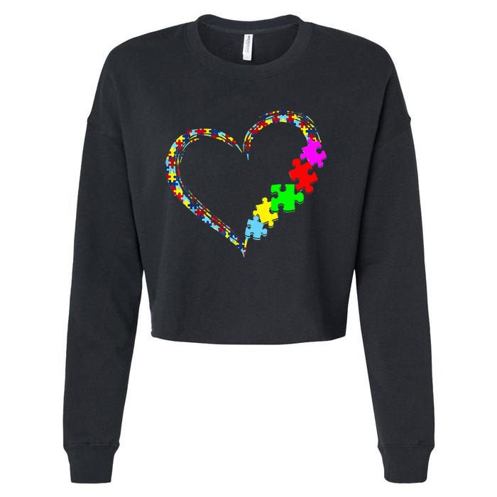 Autism Awareness Love Heart Puzzle Piece Gift Cropped Pullover Crew