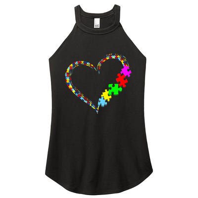 Autism Awareness Love Heart Puzzle Piece Gift Women's Perfect Tri Rocker Tank