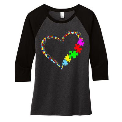 Autism Awareness Love Heart Puzzle Piece Gift Women's Tri-Blend 3/4-Sleeve Raglan Shirt