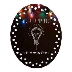 Autism Acceptance Light It Up Red redinstead Ceramic Oval Ornament