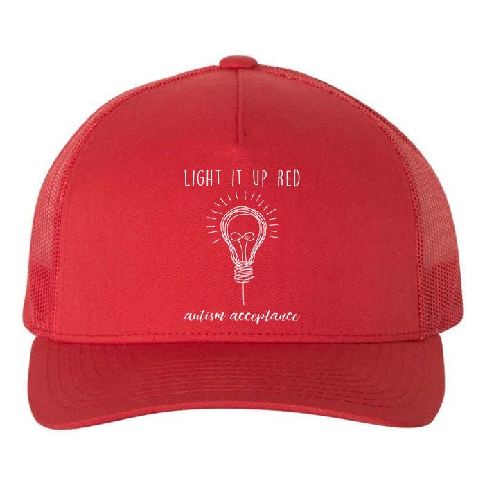 Autism Acceptance Light It Up Red redinstead Yupoong Adult 5-Panel Trucker Hat