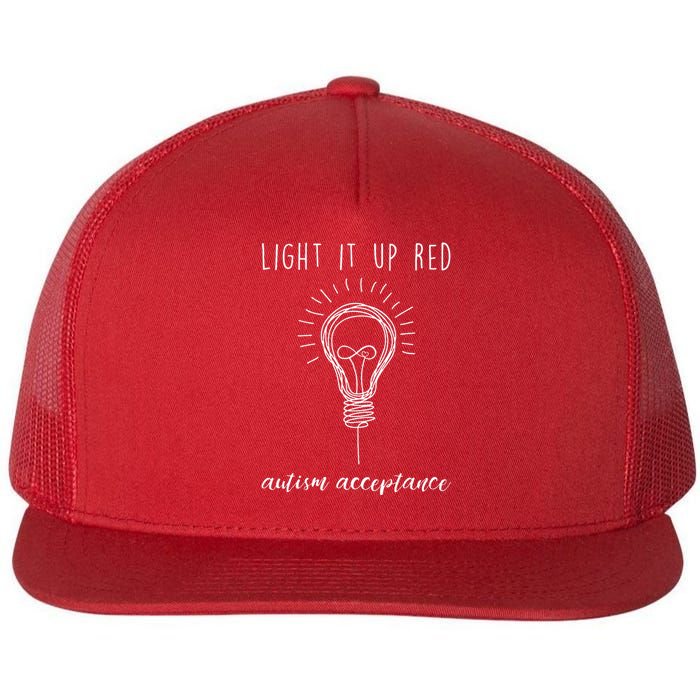 Autism Acceptance Light It Up Red redinstead Flat Bill Trucker Hat