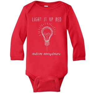 Autism Acceptance Light It Up Red redinstead Baby Long Sleeve Bodysuit