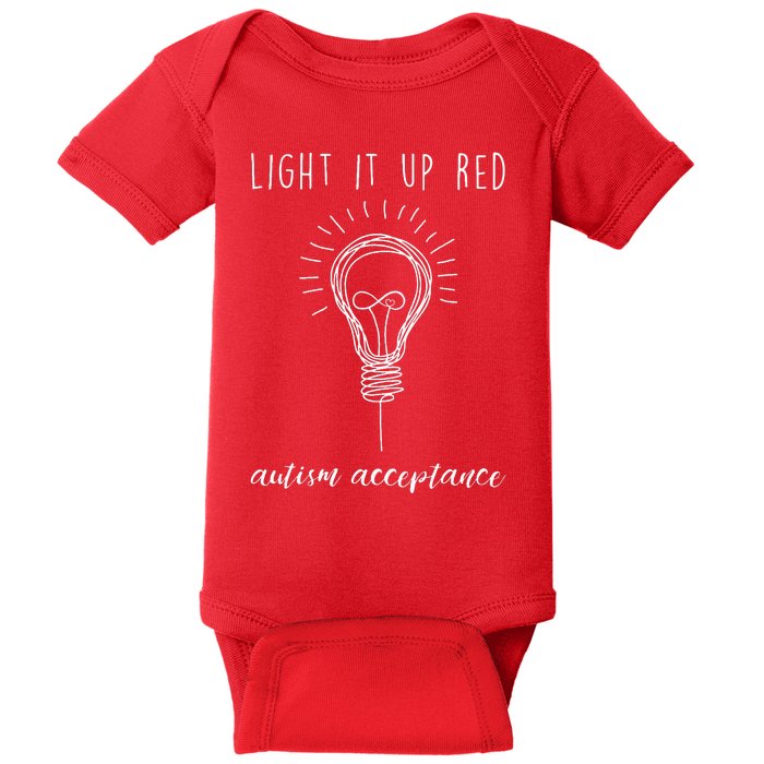 Autism Acceptance Light It Up Red redinstead Baby Bodysuit