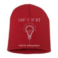 Autism Acceptance Light It Up Red redinstead Short Acrylic Beanie