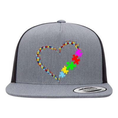 Autism Awareness Love Heart Puzzle Piece Valentines Day Flat Bill Trucker Hat