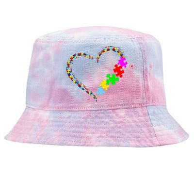 Autism Awareness Love Heart Puzzle Piece Valentines Day Tie-Dyed Bucket Hat