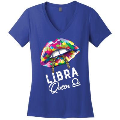 Autism Awareness Lips Libra Queen September October Birthday Cute Gift Women's V-Neck T-Shirt