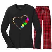 Autism Awareness Love Heart Puzzle Piece Gift Men Women Women's Long Sleeve Flannel Pajama Set 