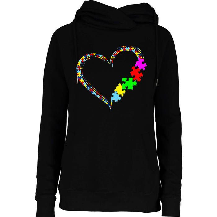 Autism Awareness Love Heart Puzzle Piece Gift Men Women Womens Funnel Neck Pullover Hood