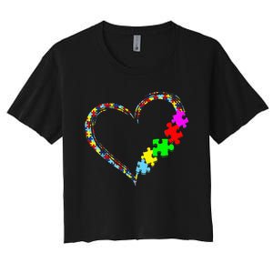 Autism Awareness Love Heart Puzzle Piece Gift Men Women Women's Crop Top Tee