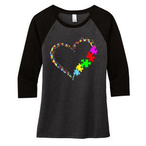 Autism Awareness Love Heart Puzzle Piece Gift Men Women Women's Tri-Blend 3/4-Sleeve Raglan Shirt