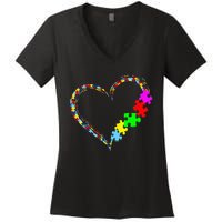 Autism Awareness Love Heart Puzzle Piece Gift Men Women Women's V-Neck T-Shirt