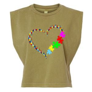 Autism Awareness Love Heart Puzzle Piece Gift Men Women Garment-Dyed Women's Muscle Tee