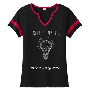 Autism Acceptance Light It Up Red Redinstead Ladies Halftime Notch Neck Tee