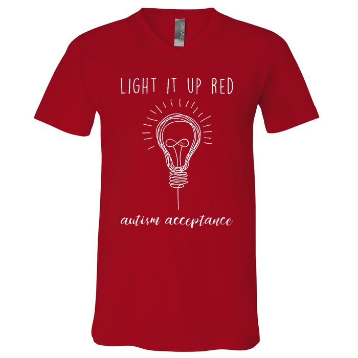 Autism Acceptance Light It Up Red Redinstead V-Neck T-Shirt