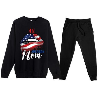 All American Mom 4th Of July Pride Patriot Flag Mother Gift Premium Crewneck Sweatsuit Set